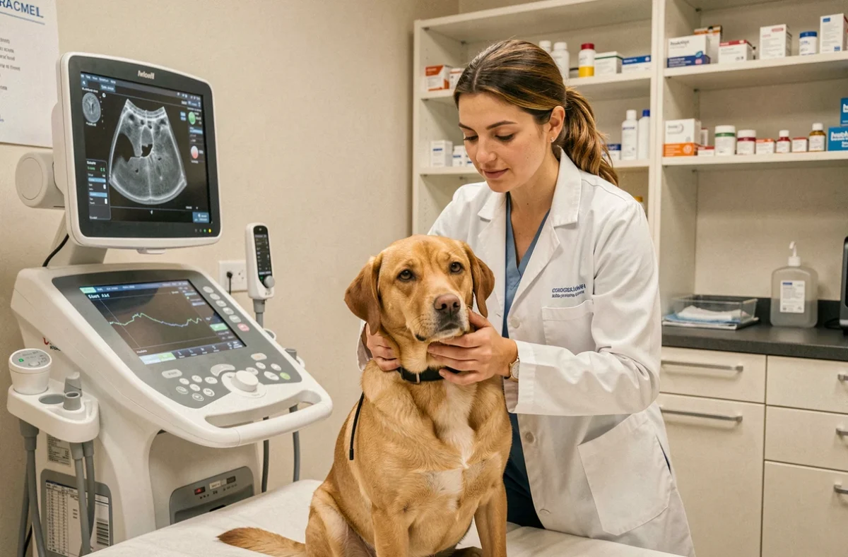 Vétérinaire réalisant une échographie sur un chien au Centre Hospitalier Vétérinaire Massilia à Marseille