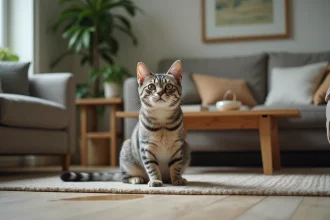 Chat adulte dans un salon moderne et propre