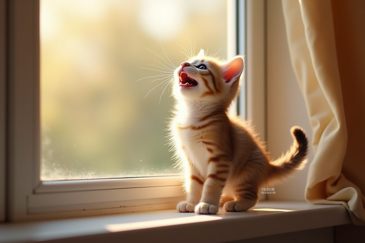 Chaton joueur sur une fenêtre ensoleillée