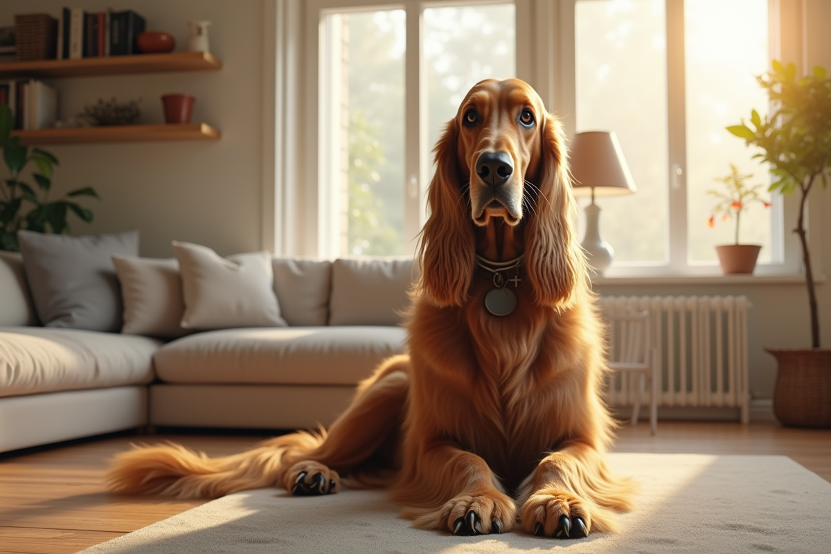 Chien Afghan Hound élégant dans un salon lumineux