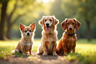 Chiots chiens au parc en plein soleil