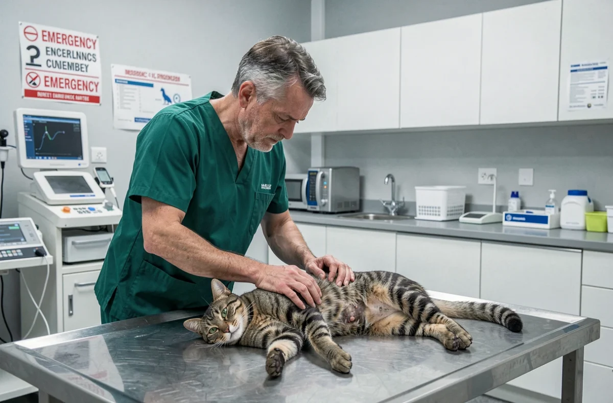 Vétérinaire examinant un chat lors d'une urgence à la Clinique vétérinaire K d'Urgence à Marseille