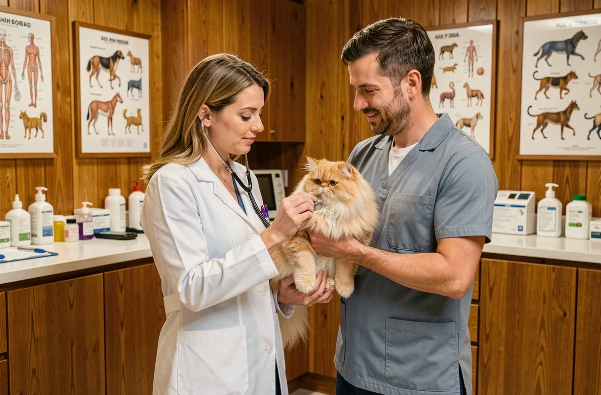 Auscultation d'un chat persan par une vétérinaire à la Clinique vétérinaire du Pays d'Aix à Aix-en-Provence