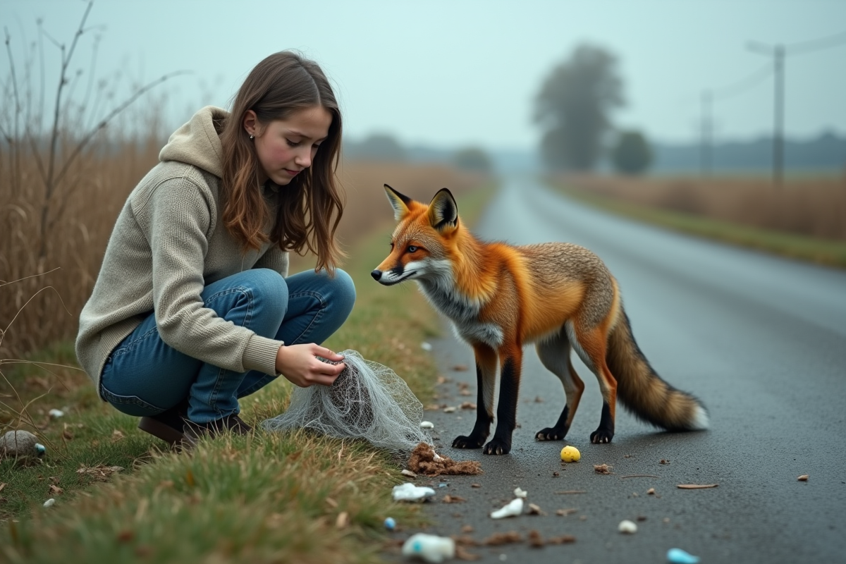 Jeune fille libère un renard piégé dans des déchets plastiques