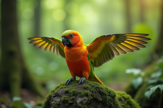 Perroquet kea perché sur une roche dans la forêt de Nouvelle Zélande