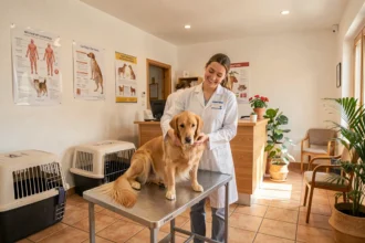 Vue générale d'une clinique vétérinaire dans les Bouches-du-Rhône avec une vétérinaire et ses patients animaux