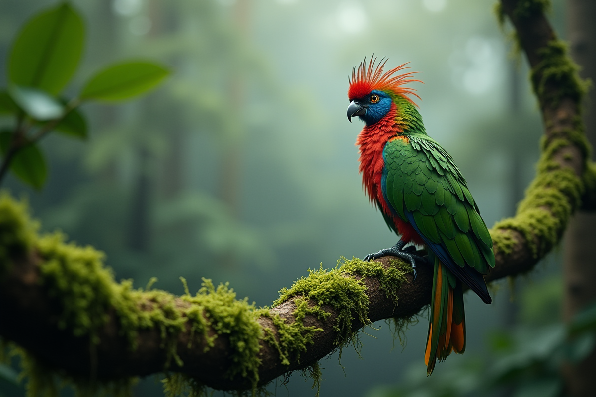 Quetzal perché sur une branche dans la forêt tropicale