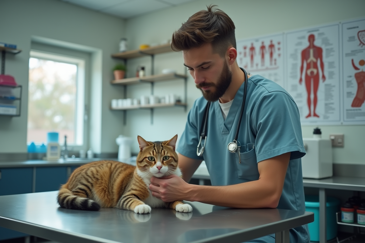 Vétérinaire examinant un chat dans une clinique